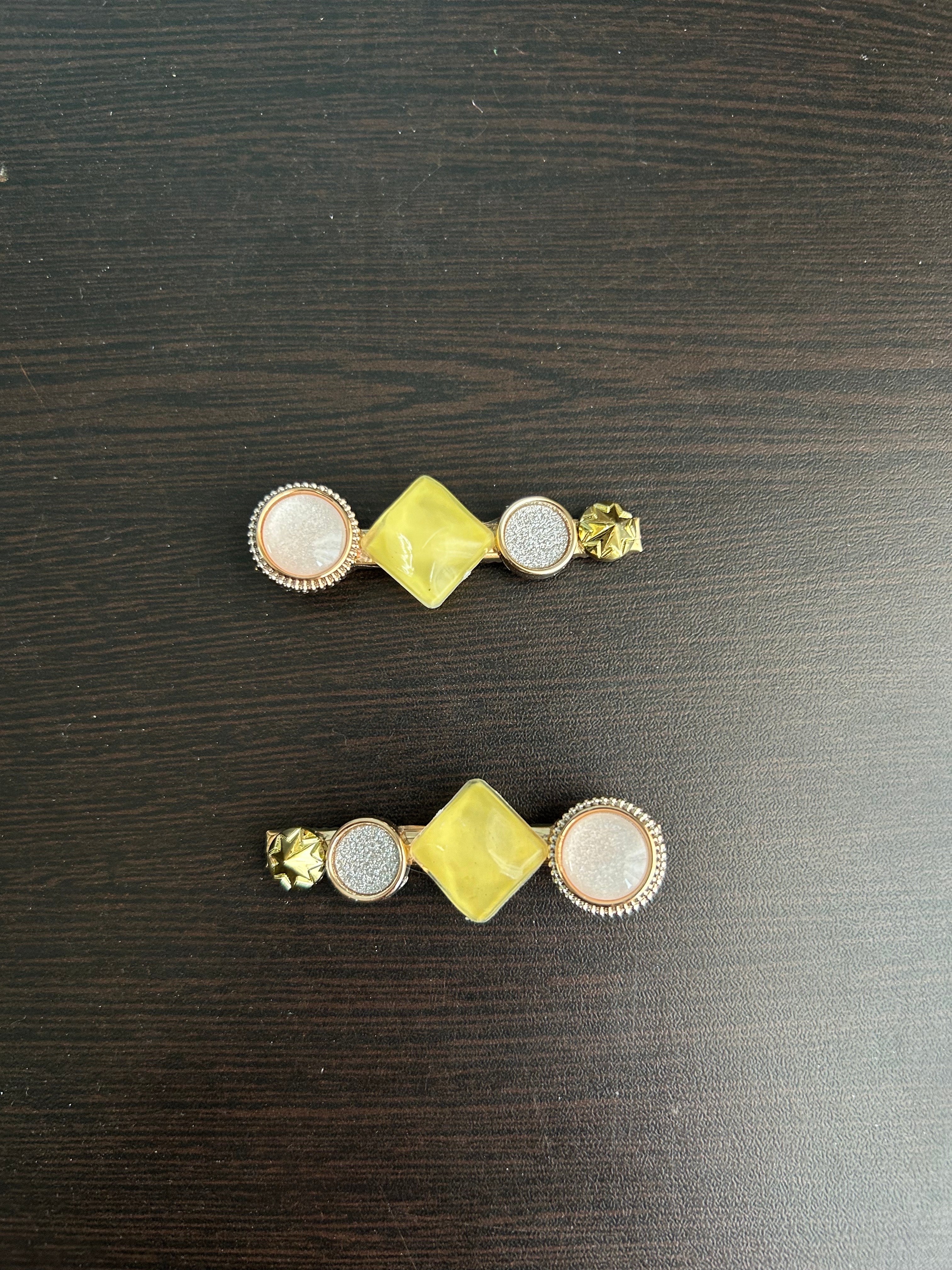 Diamond Hair Clips - Yellow