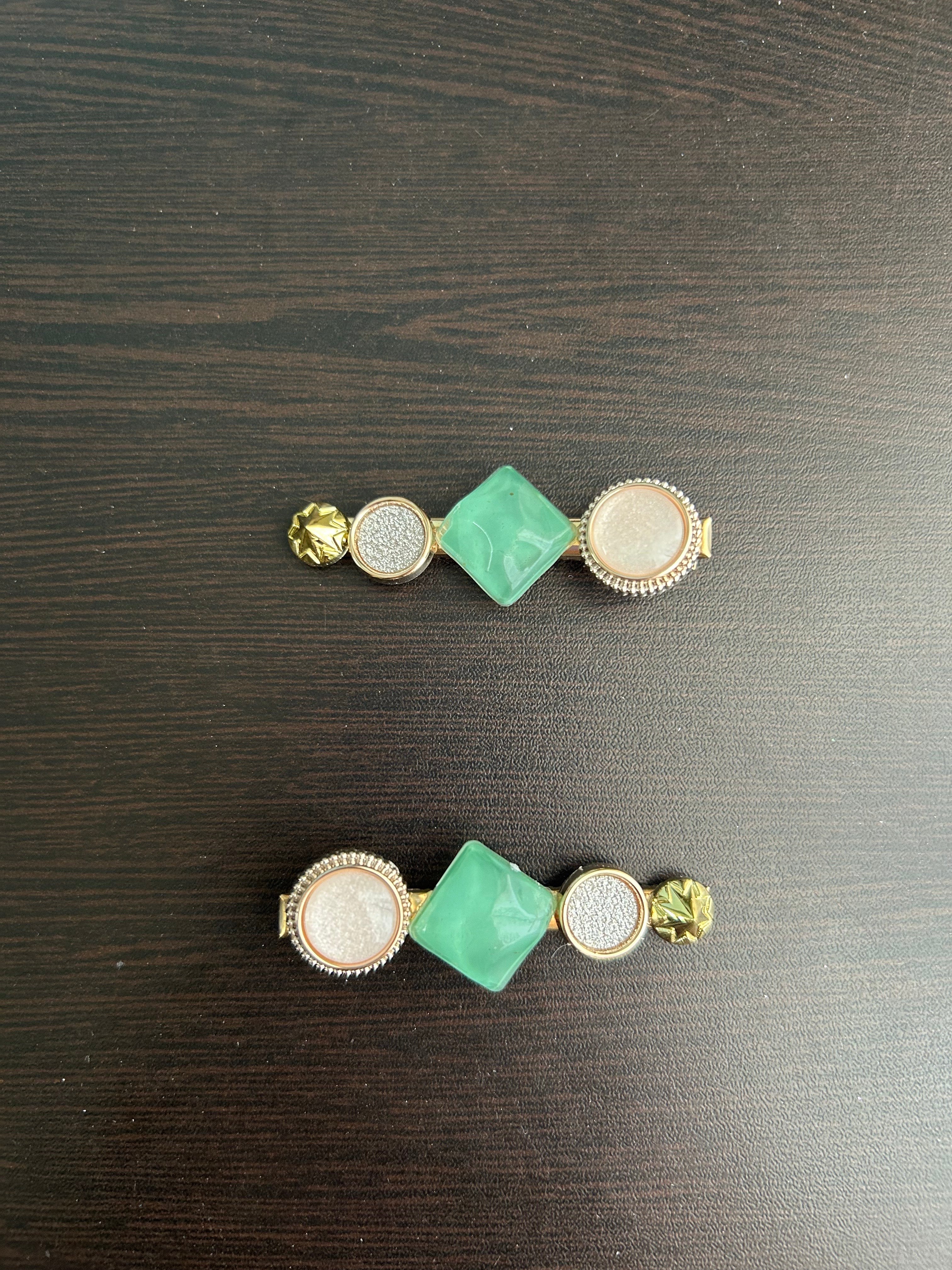 Diamond Hair Clips - Green
