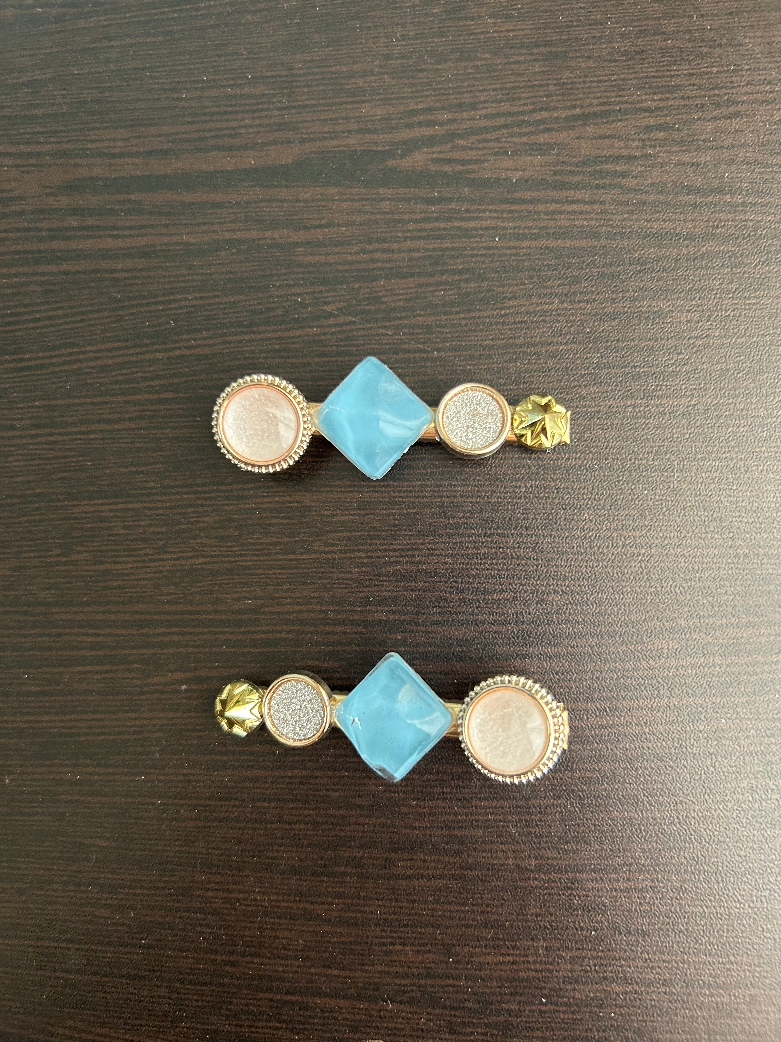 Diamond Hair Clips - Blue