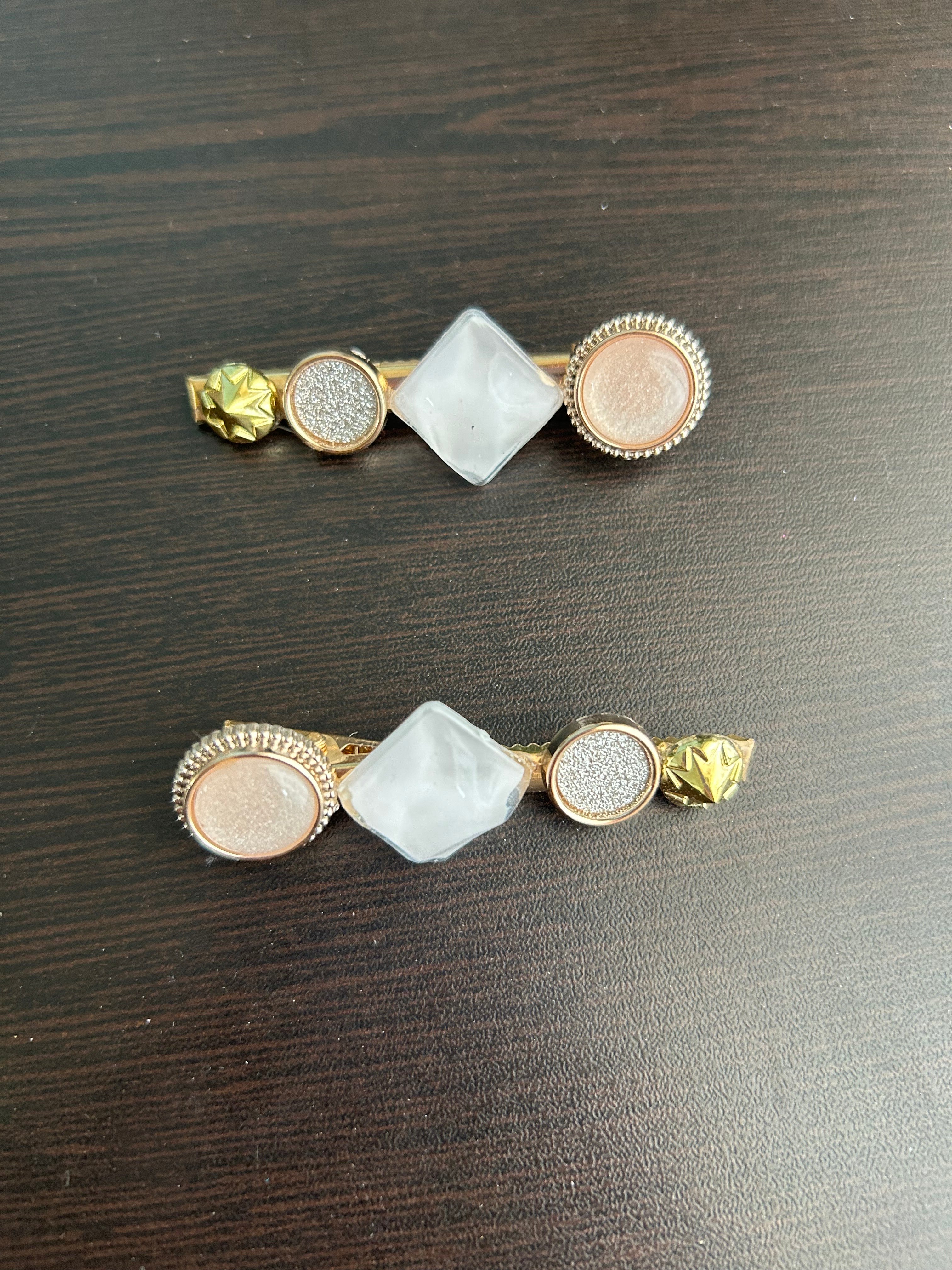 Diamond Hair Clips - White