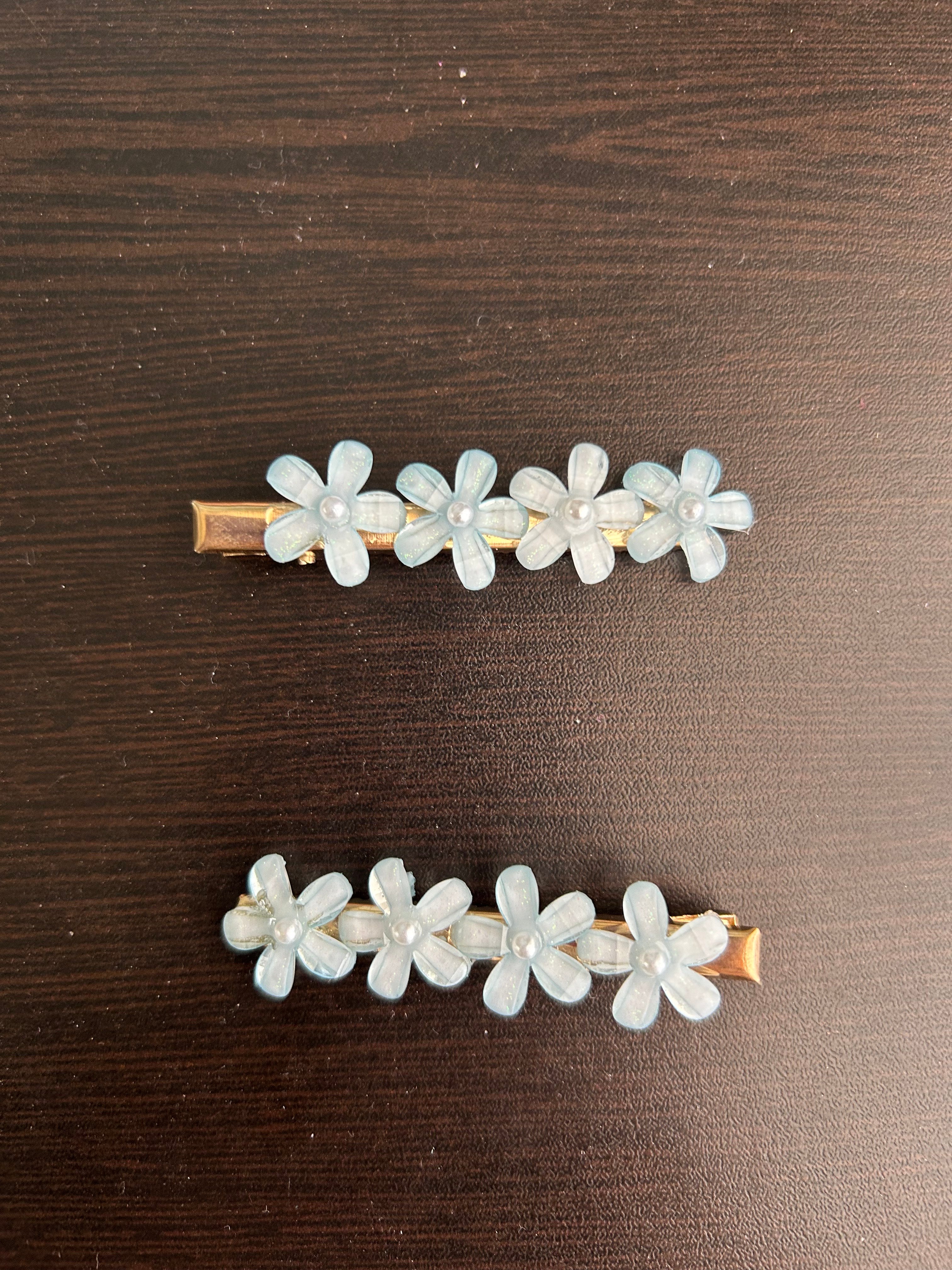 Flower Hair Clips - Blue