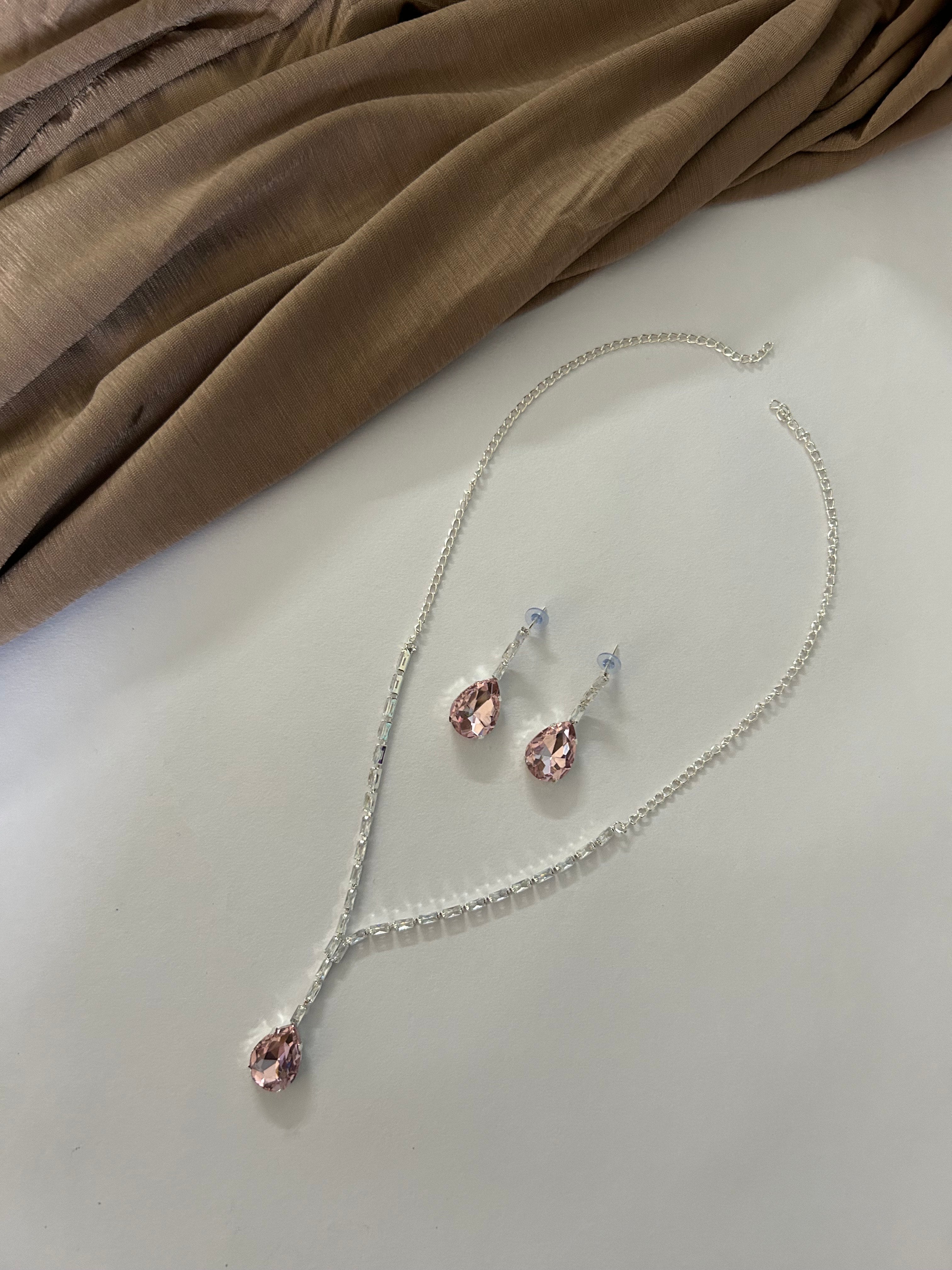 Drop Necklace Set - Pink