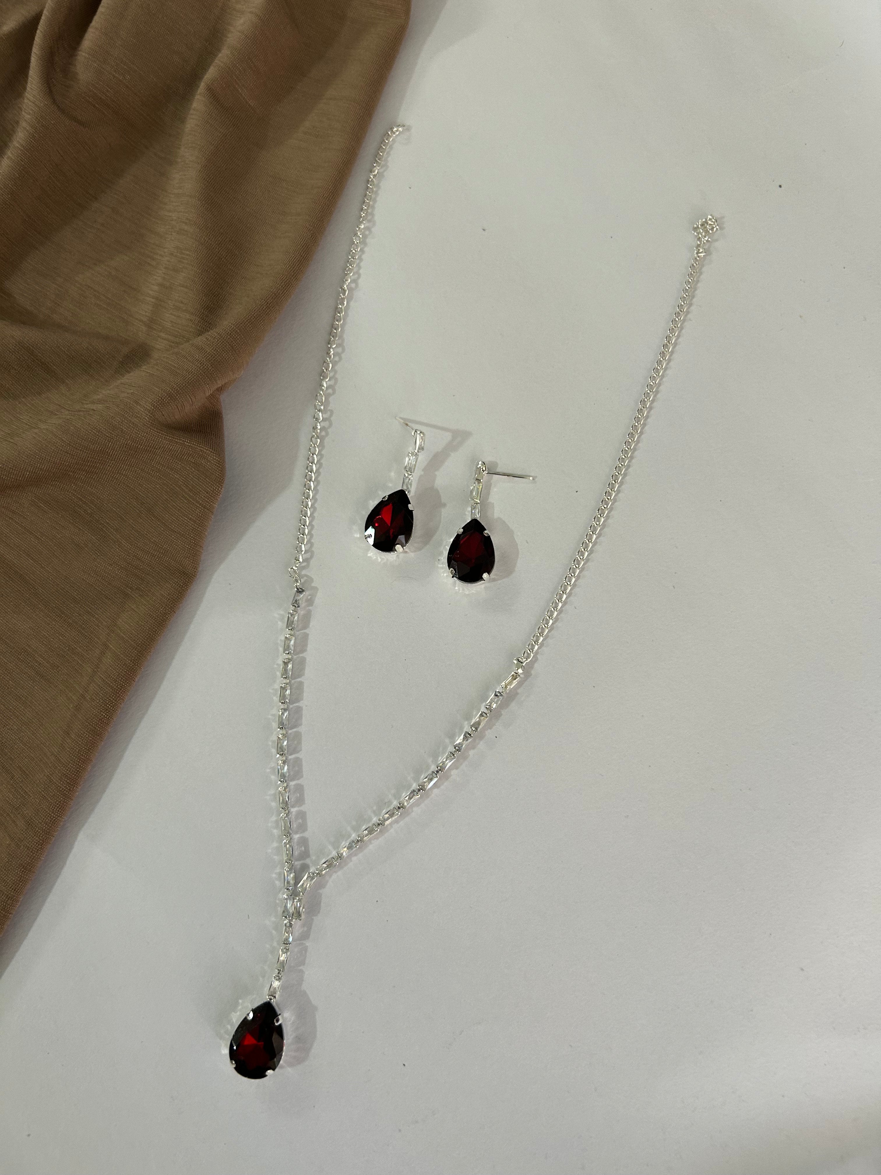 Drop Necklace Set - Red