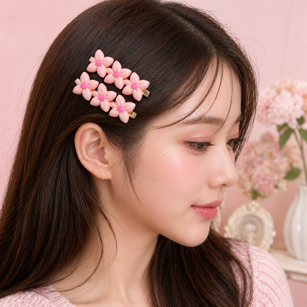 Candy Pink Flower Hair Clips (Set of 2)