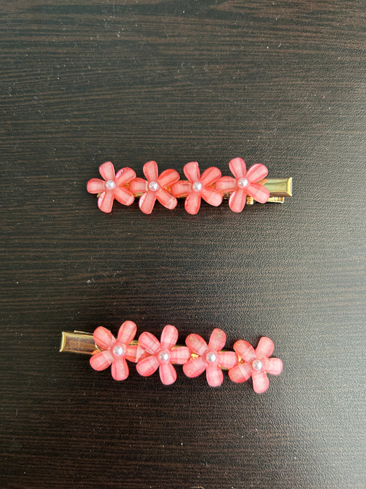 Flower Hair Clips - Red