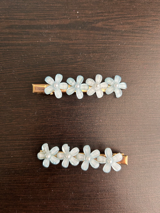 Flower Hair Clips - Blue