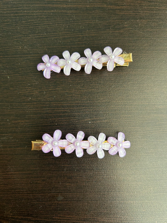 Flower Hair Clips - Purple
