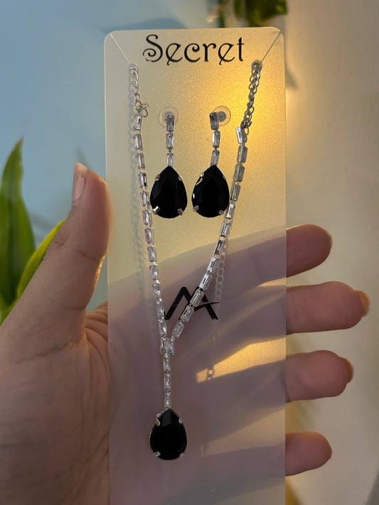 Drop Necklace Set -  Black
