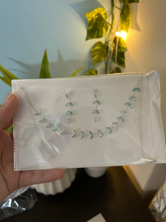 Vine Necklace Set - Silver & Green