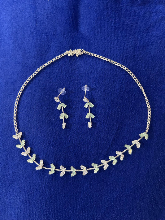 Vine Necklace Set - Silver & Green