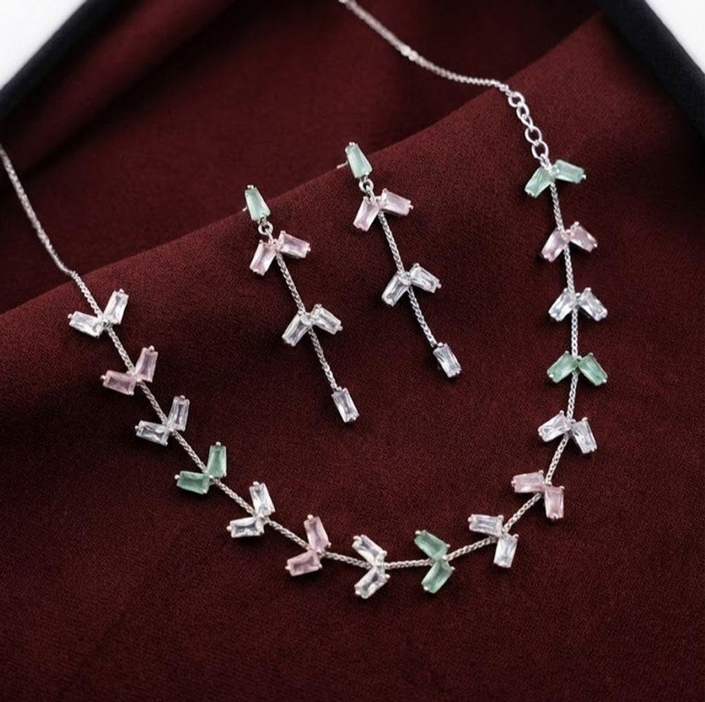 Vine Necklace Set - Silver & Green